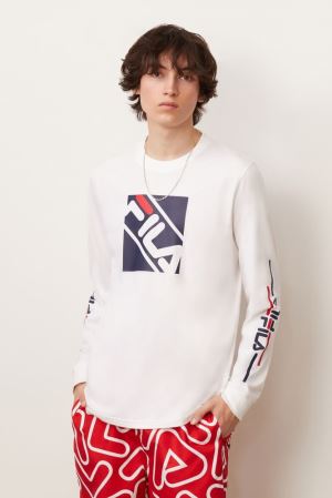 FILA Jaylen Long Sleeve Tee Shirts White / Navy / Red,Mens Clothing | CA.YKBGHL370